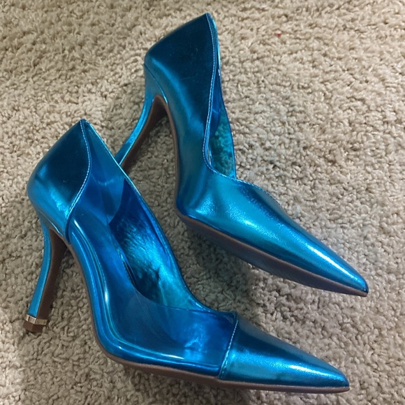 Kenneth Cole NEW electric blue turquoise transparent pumps heels size 7.5 - Picture 2 of 11